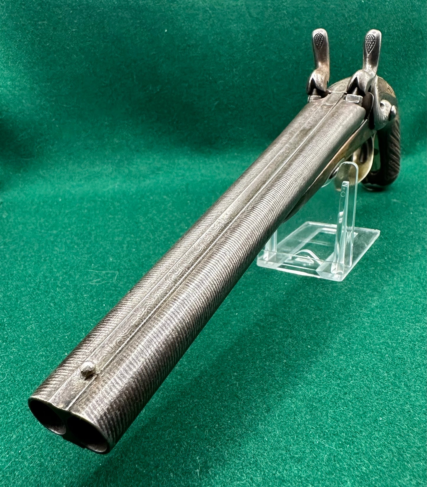 An elegant Half Stocked Double Barrelled Percussion Cap Travelling Pistol