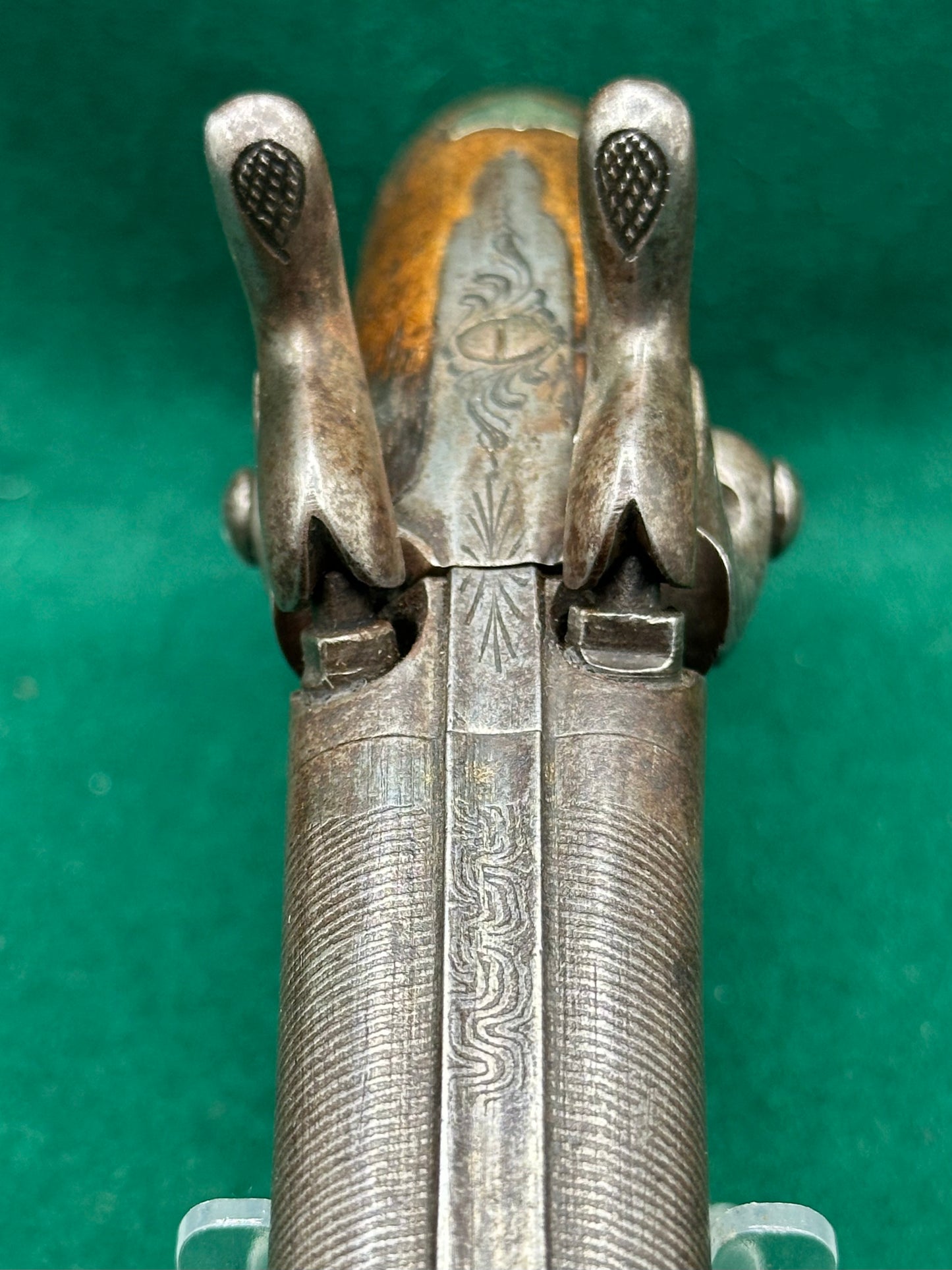An elegant Half Stocked Double Barrelled Percussion Cap Travelling Pistol