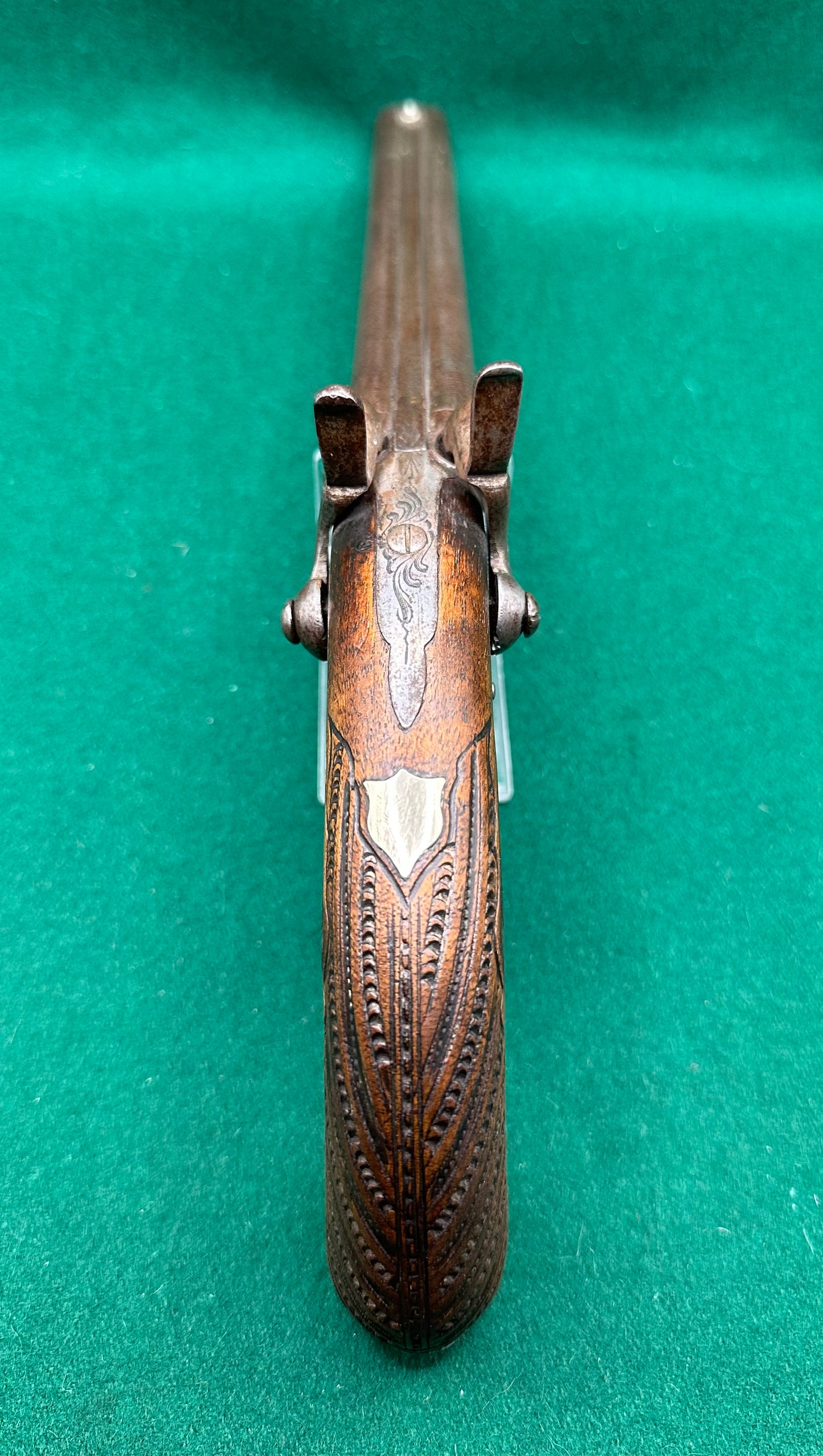 An elegant Half Stocked Double Barrelled Percussion Cap Travelling Pistol