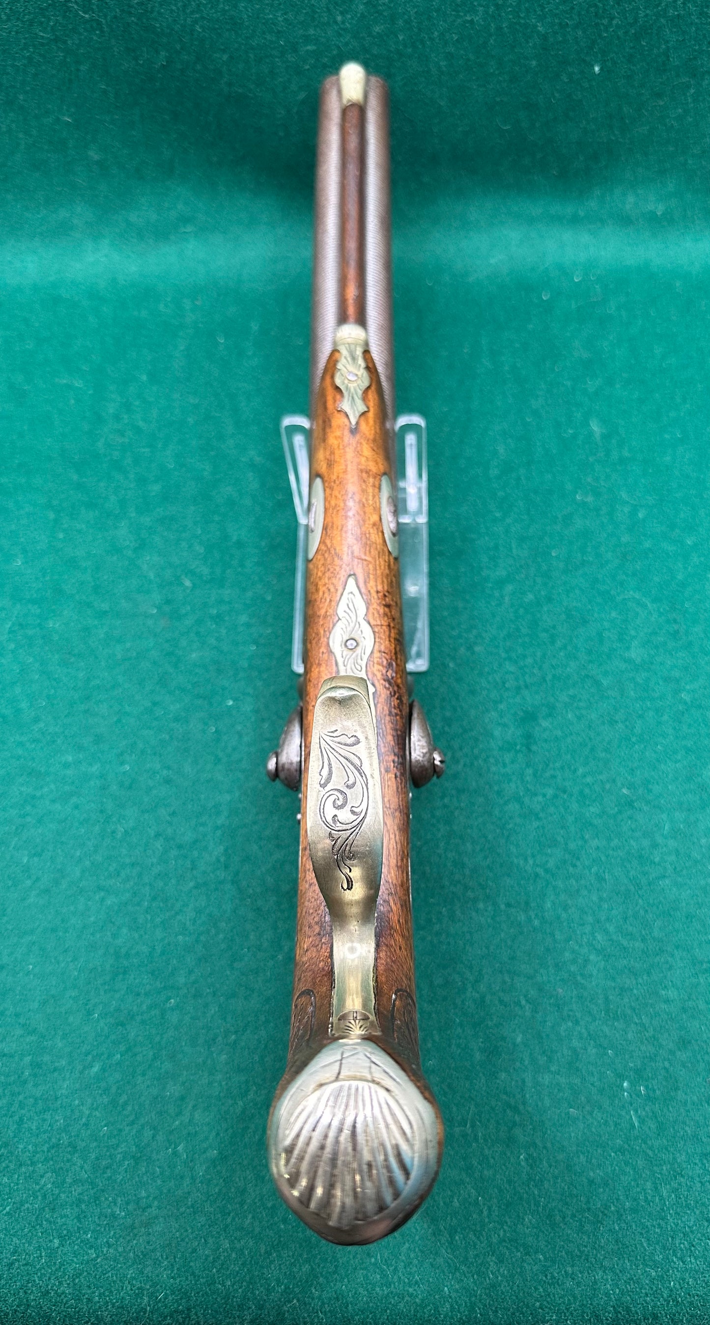 An elegant Half Stocked Double Barrelled Percussion Cap Travelling Pistol