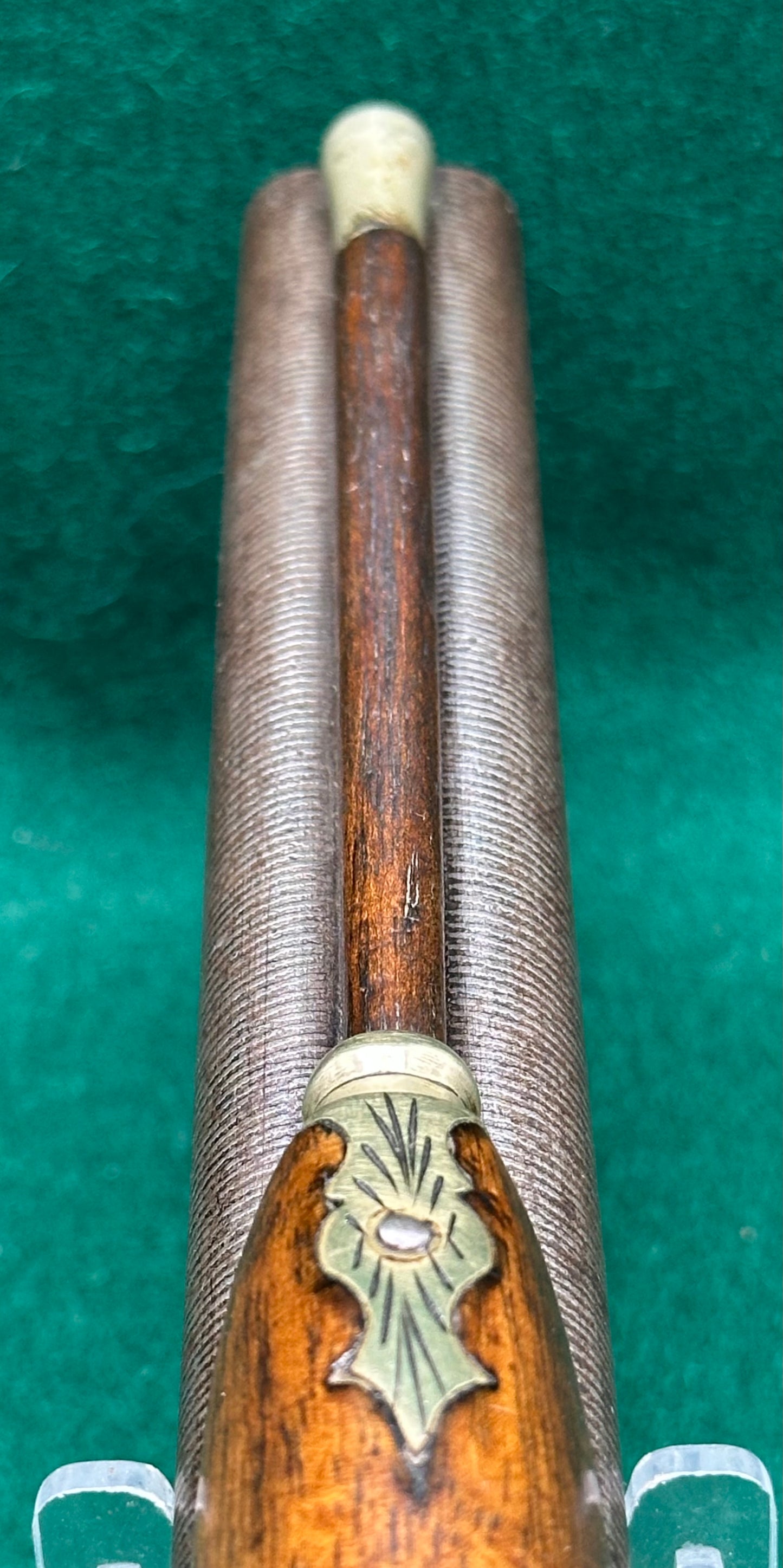 An elegant Half Stocked Double Barrelled Percussion Cap Travelling Pistol