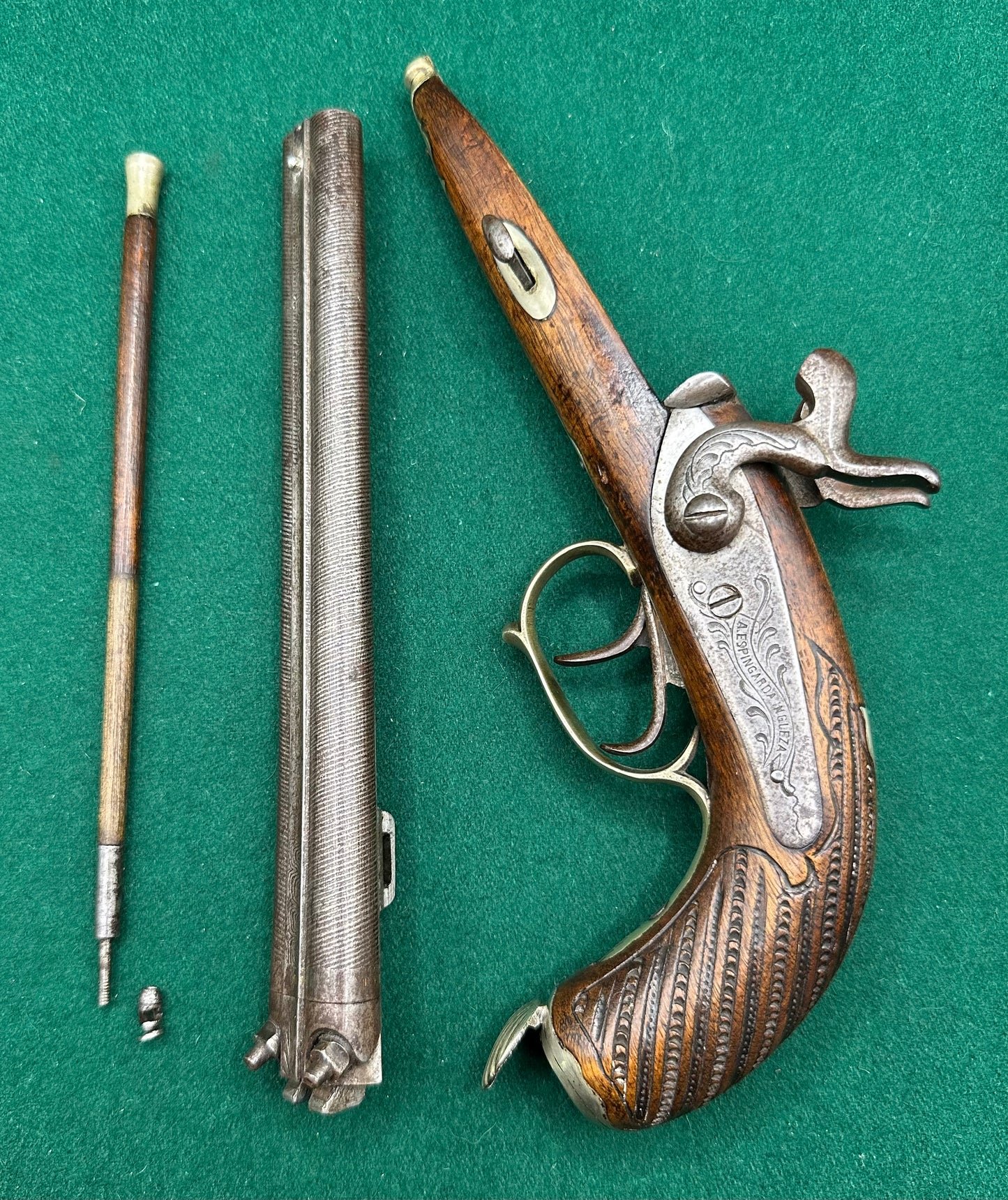 An elegant Half Stocked Double Barrelled Percussion Cap Travelling Pistol