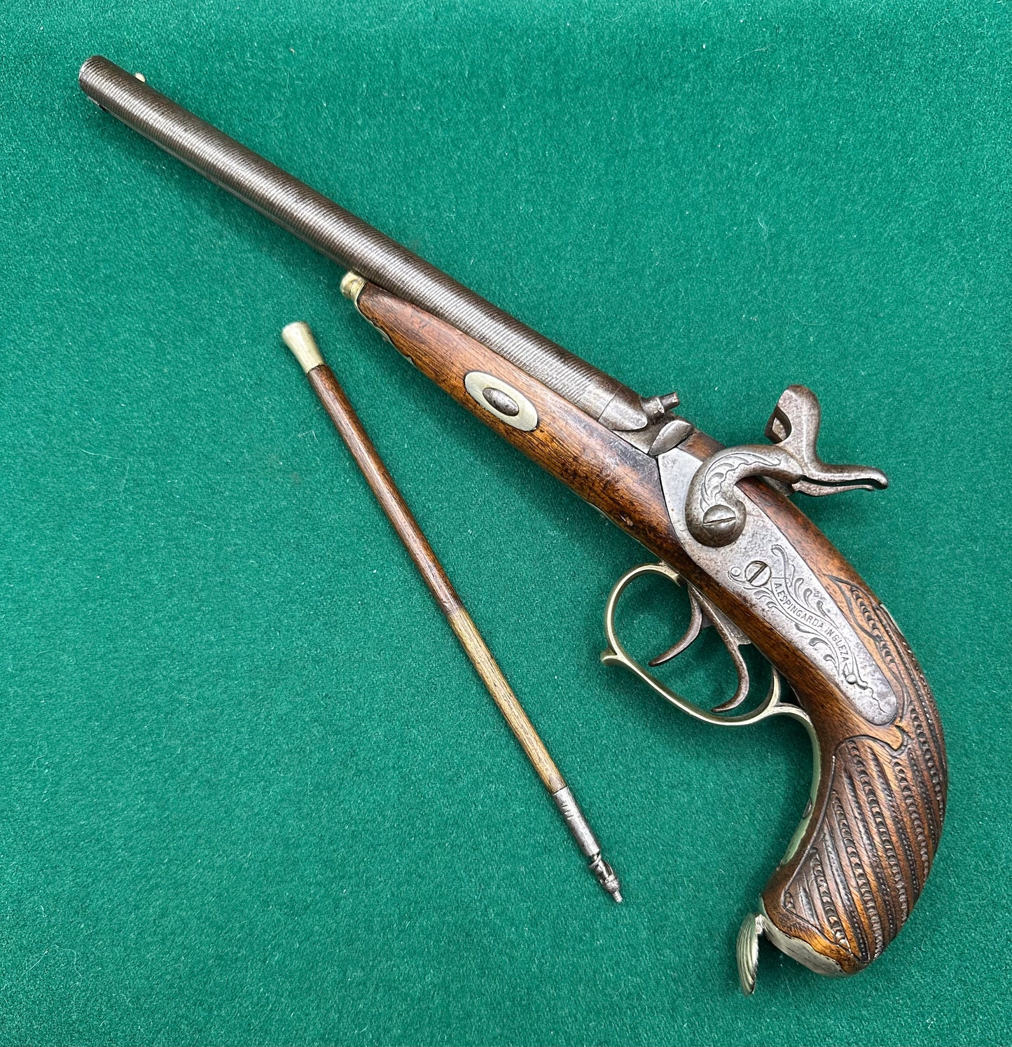 An elegant Half Stocked Double Barrelled Percussion Cap Travelling Pistol
