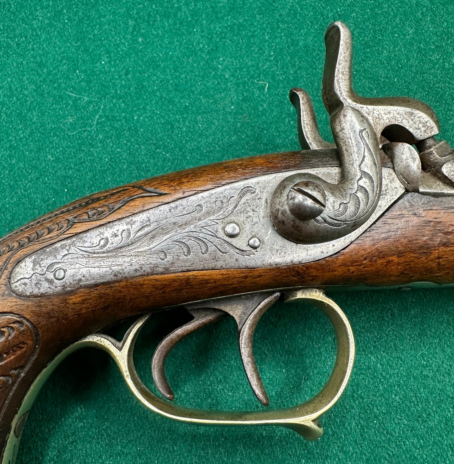 An elegant Half Stocked Double Barrelled Percussion Cap Travelling Pistol