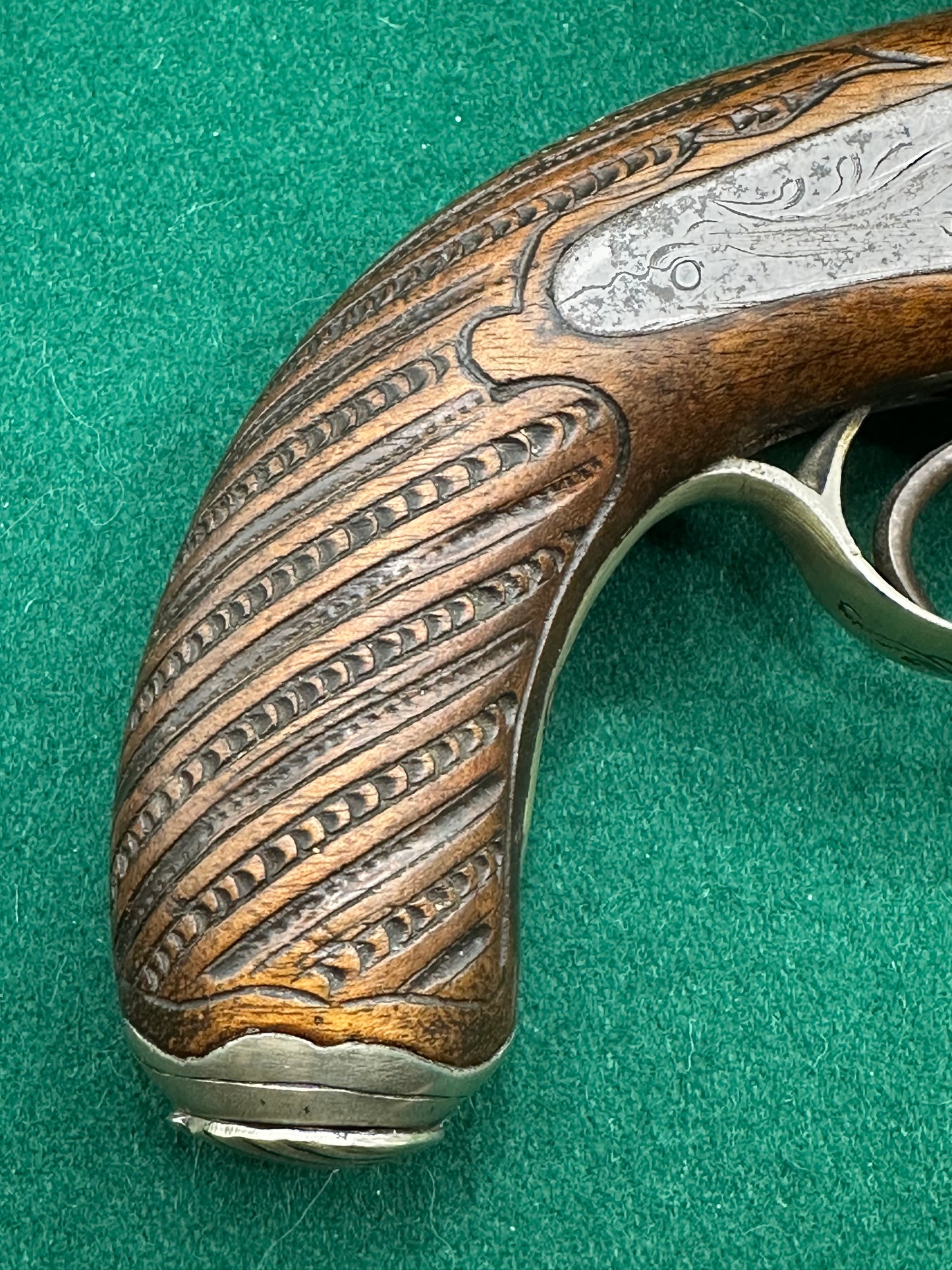 An elegant Half Stocked Double Barrelled Percussion Cap Travelling Pistol