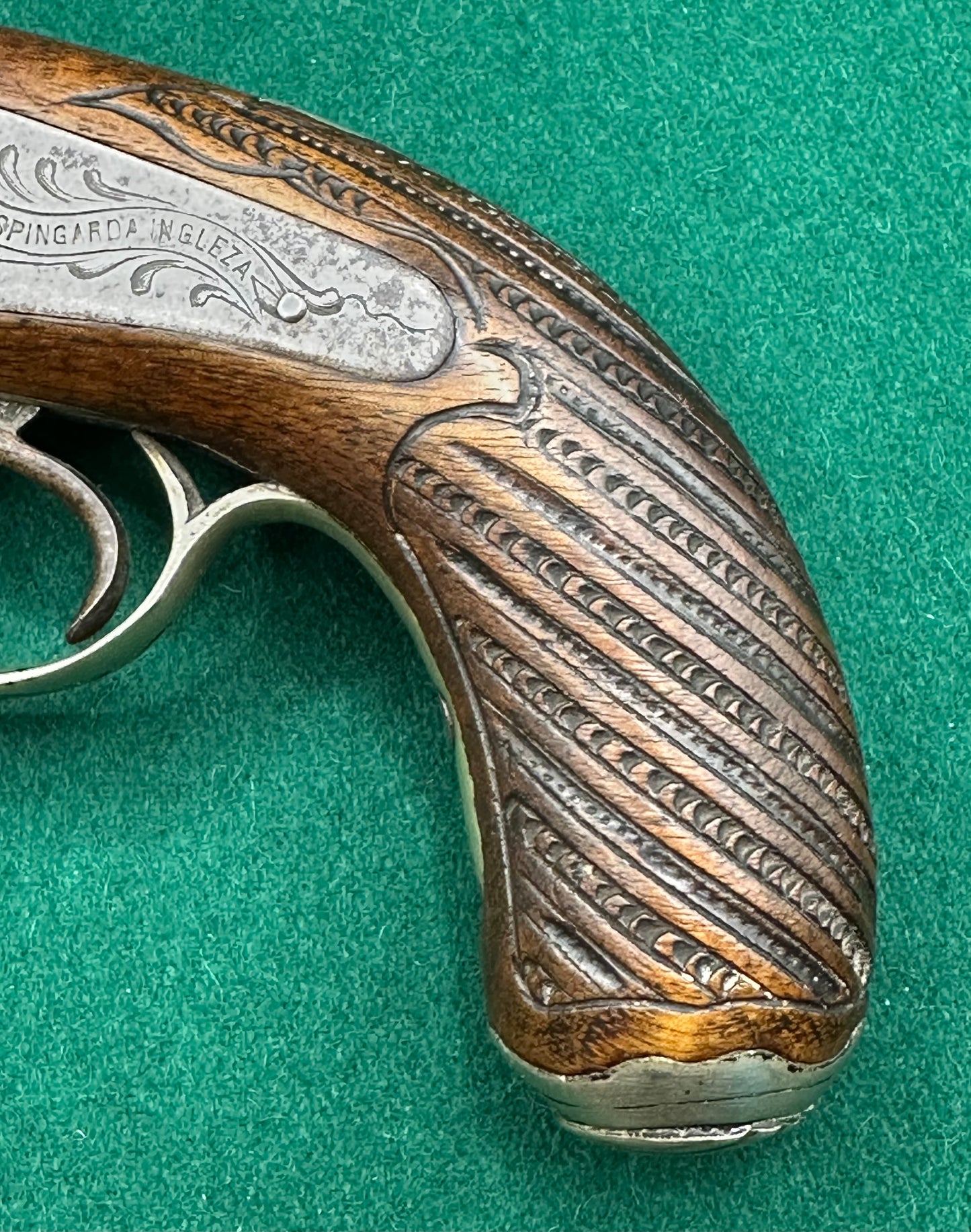 An elegant Half Stocked Double Barrelled Percussion Cap Travelling Pistol