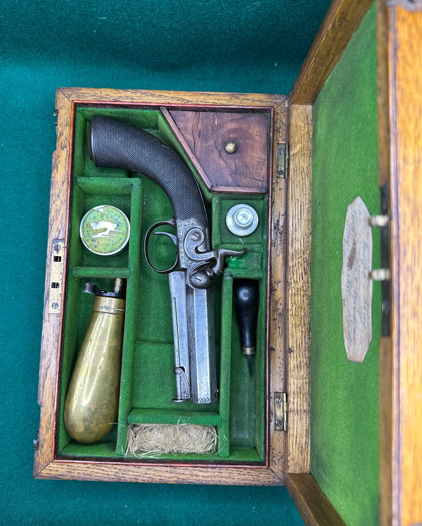 Cased Boxlock Sidehammer Percussion Cap Pistol With Accessories