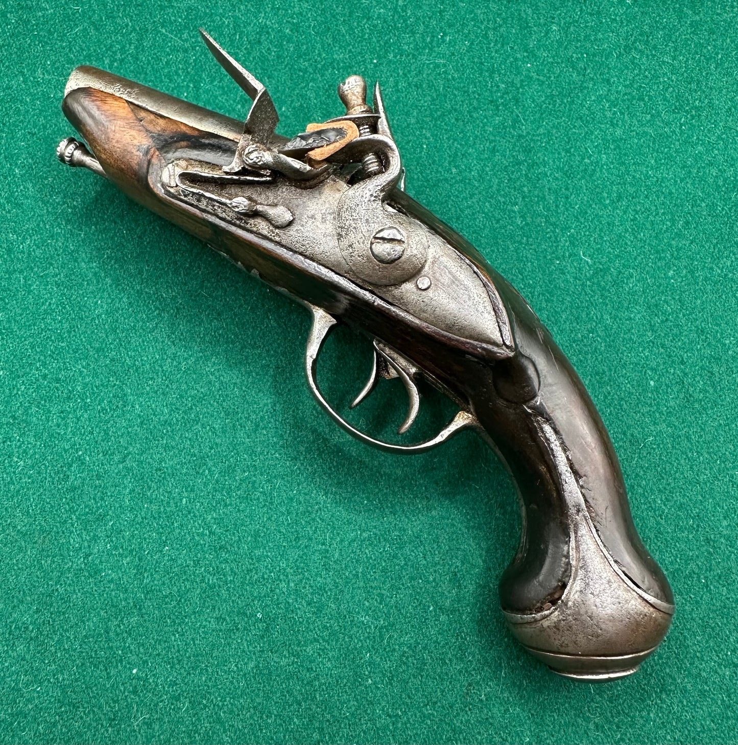 Double Barrelled Side By Side Flintlock Travelling Pistol