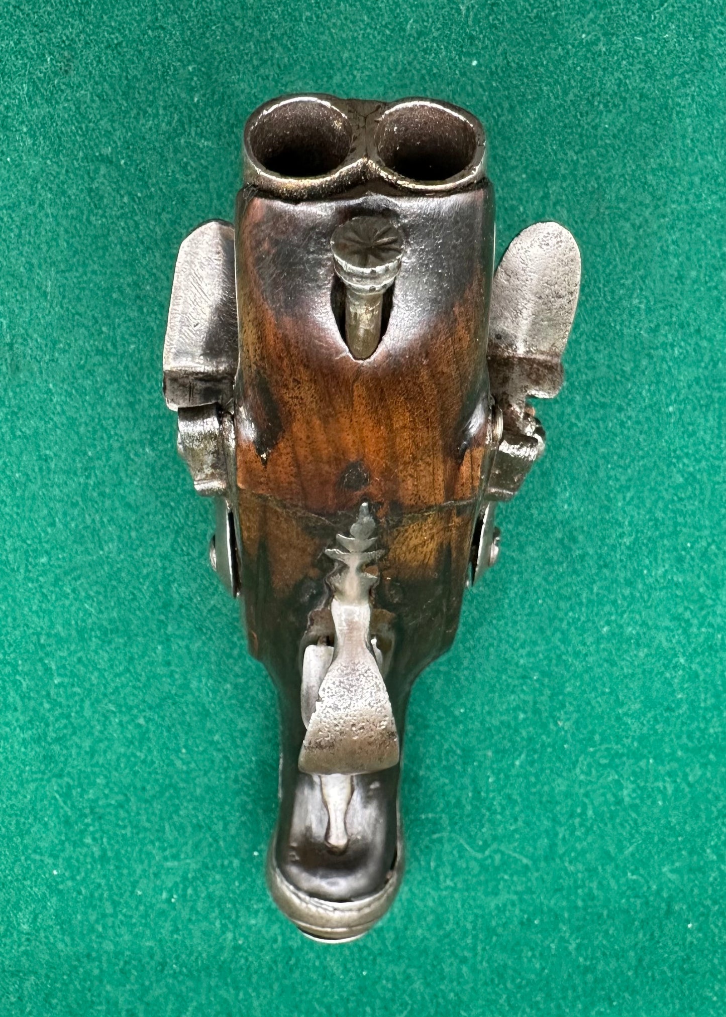 Double Barrelled Side By Side Flintlock Travelling Pistol