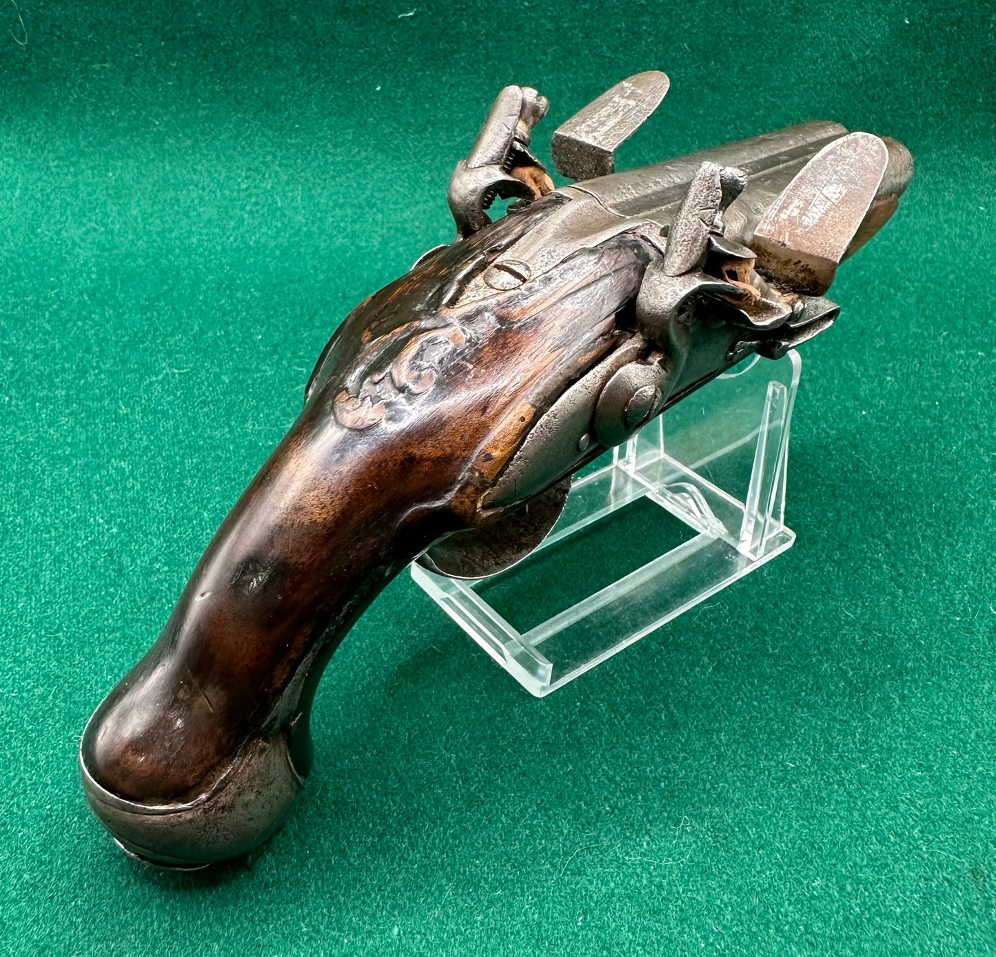Double Barrelled Side By Side Flintlock Travelling Pistol