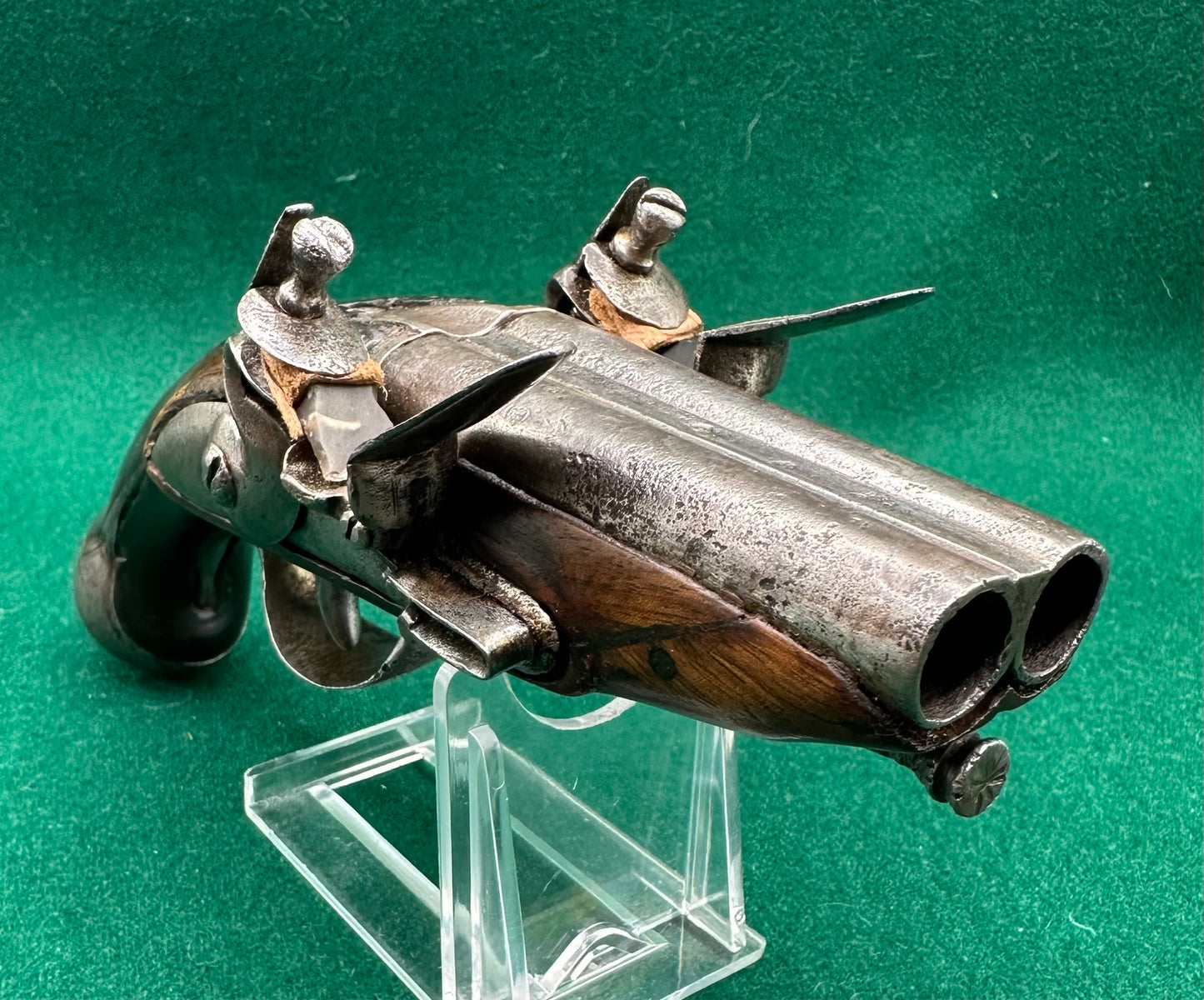 Double Barrelled Side By Side Flintlock Travelling Pistol