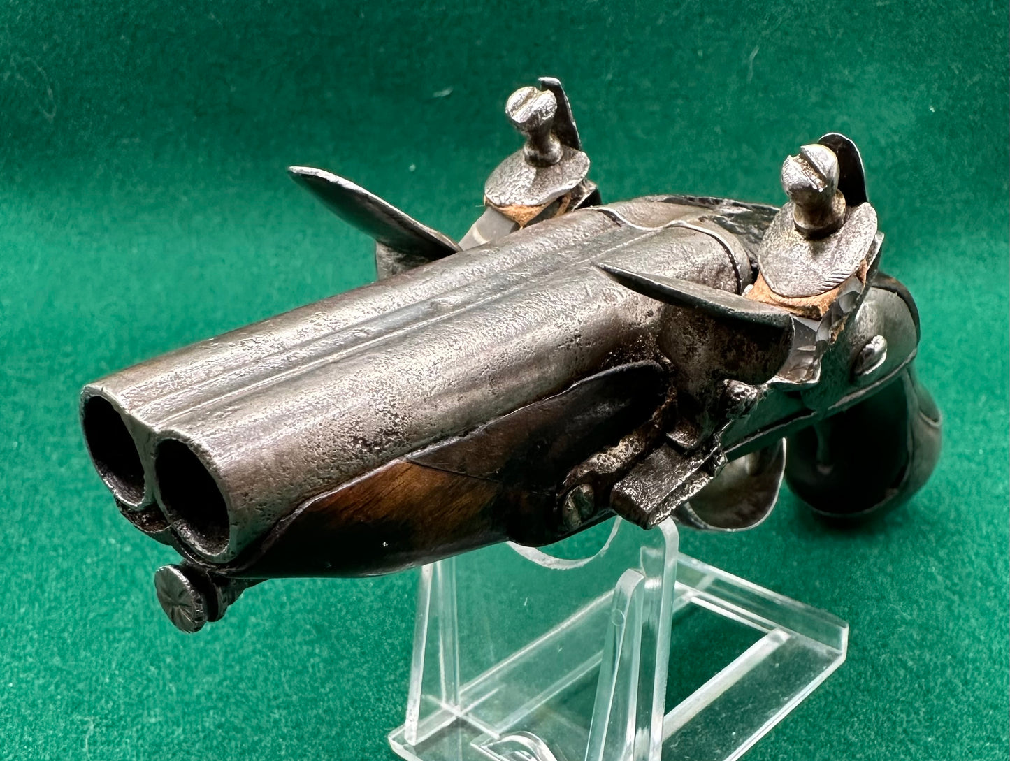 Double Barrelled Side By Side Flintlock Travelling Pistol
