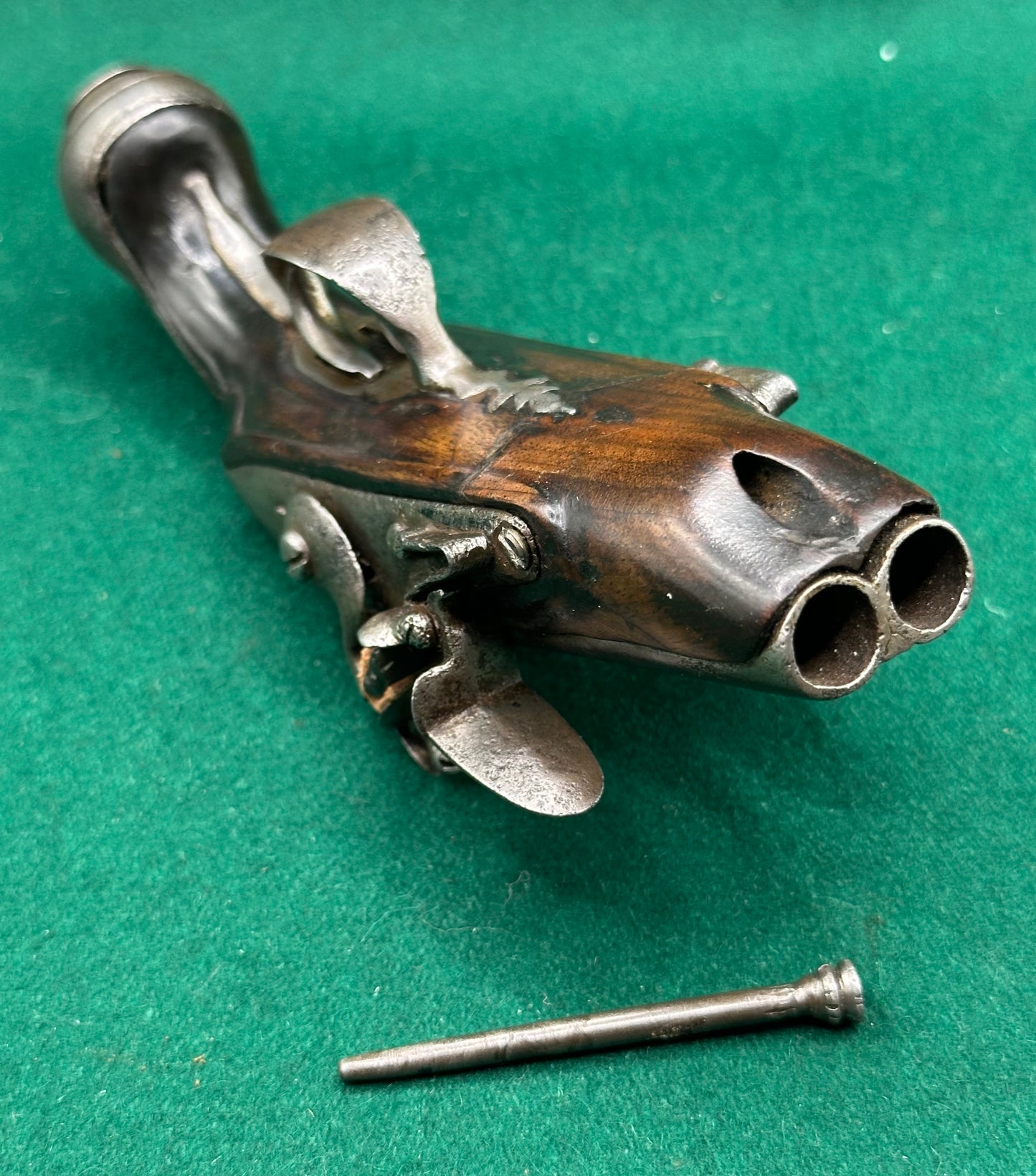 Double Barrelled Side By Side Flintlock Travelling Pistol