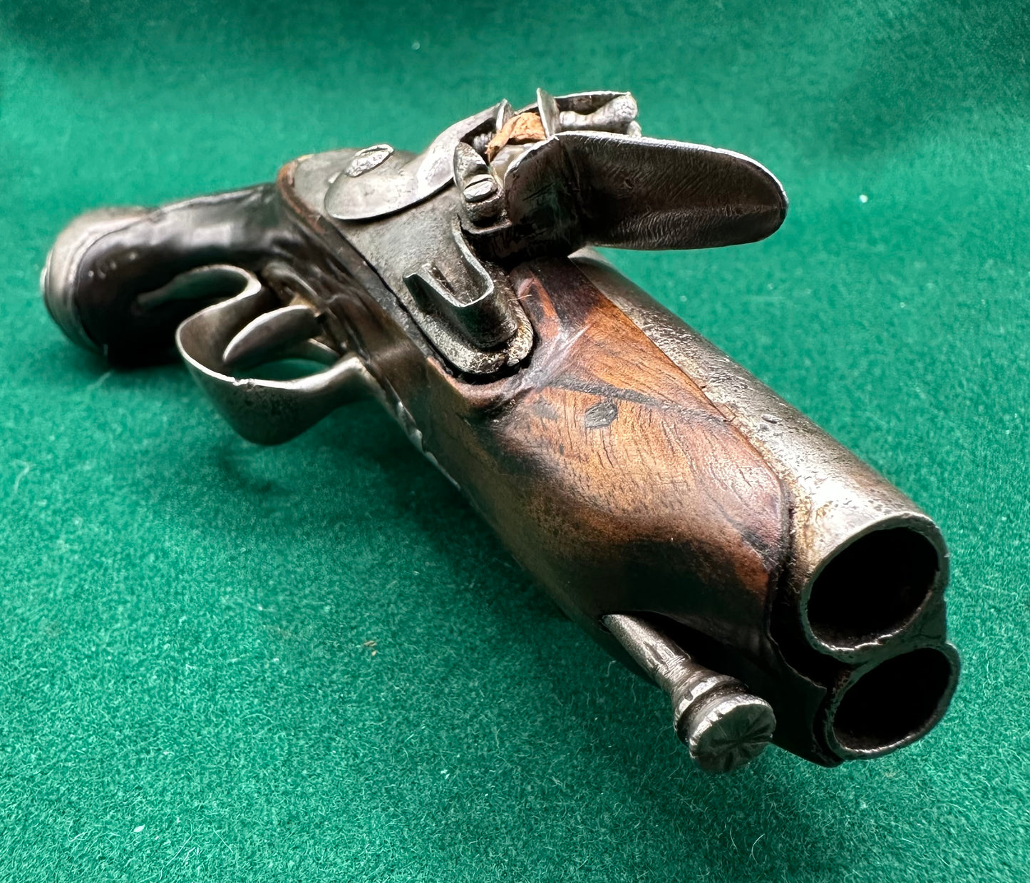 Double Barrelled Side By Side Flintlock Travelling Pistol