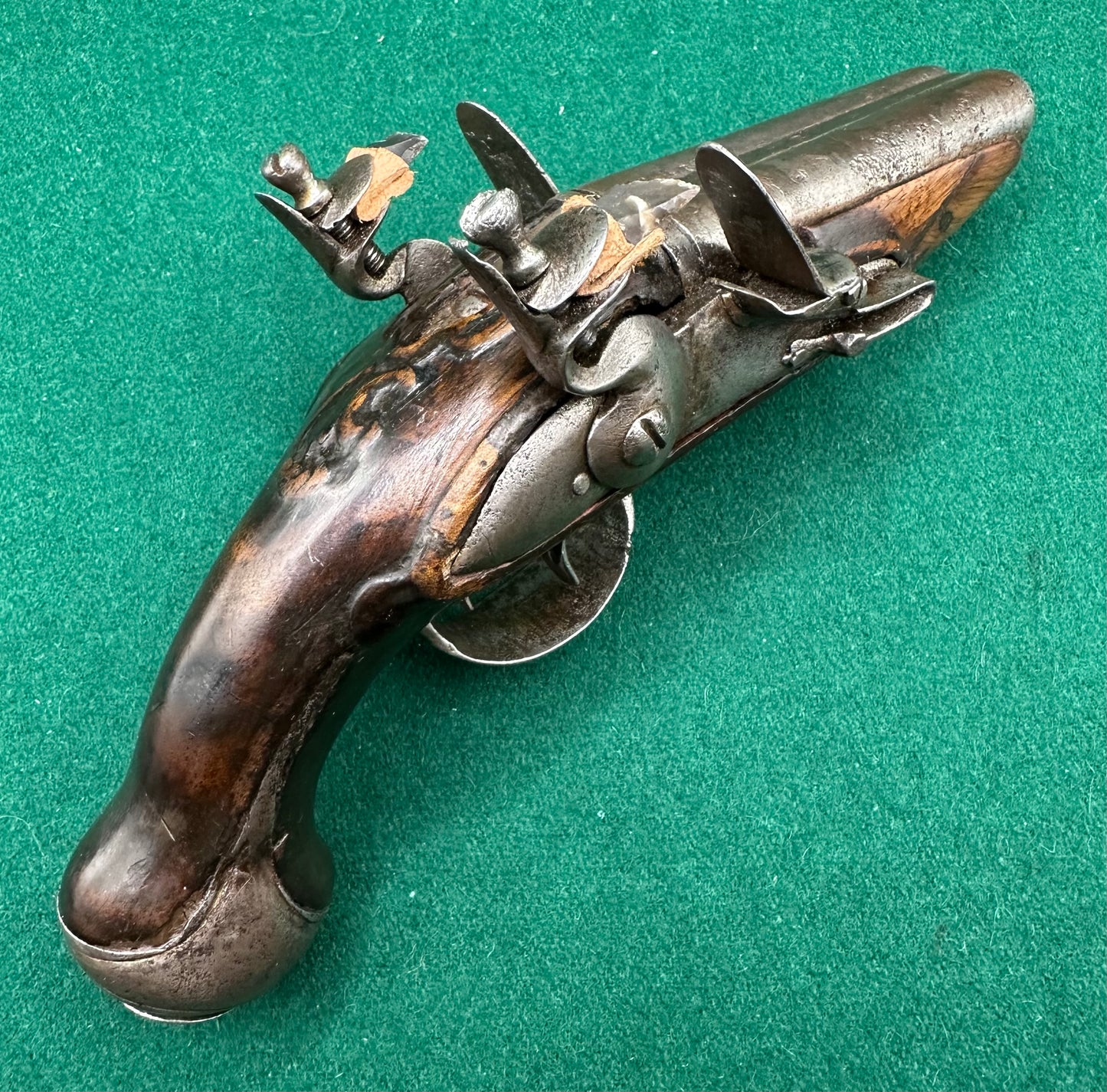 Double Barrelled Side By Side Flintlock Travelling Pistol