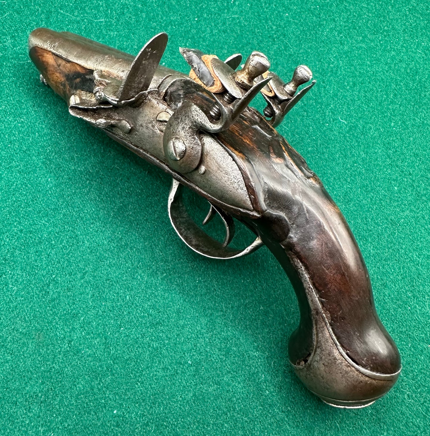 Double Barrelled Side By Side Flintlock Travelling Pistol