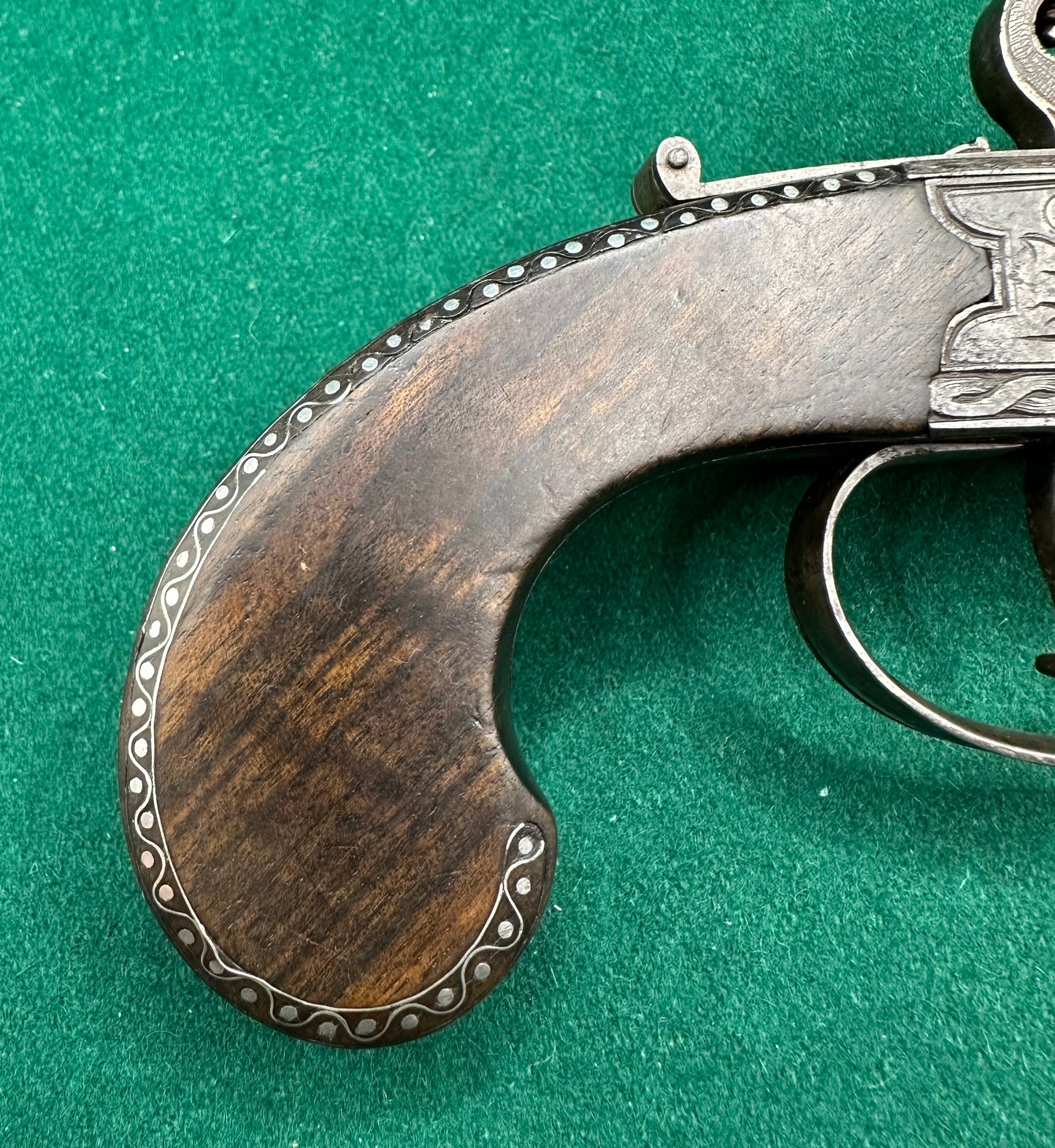Stunning Over & Under Flintlock Tap Action Pistol With Folding Bayonet By Gill