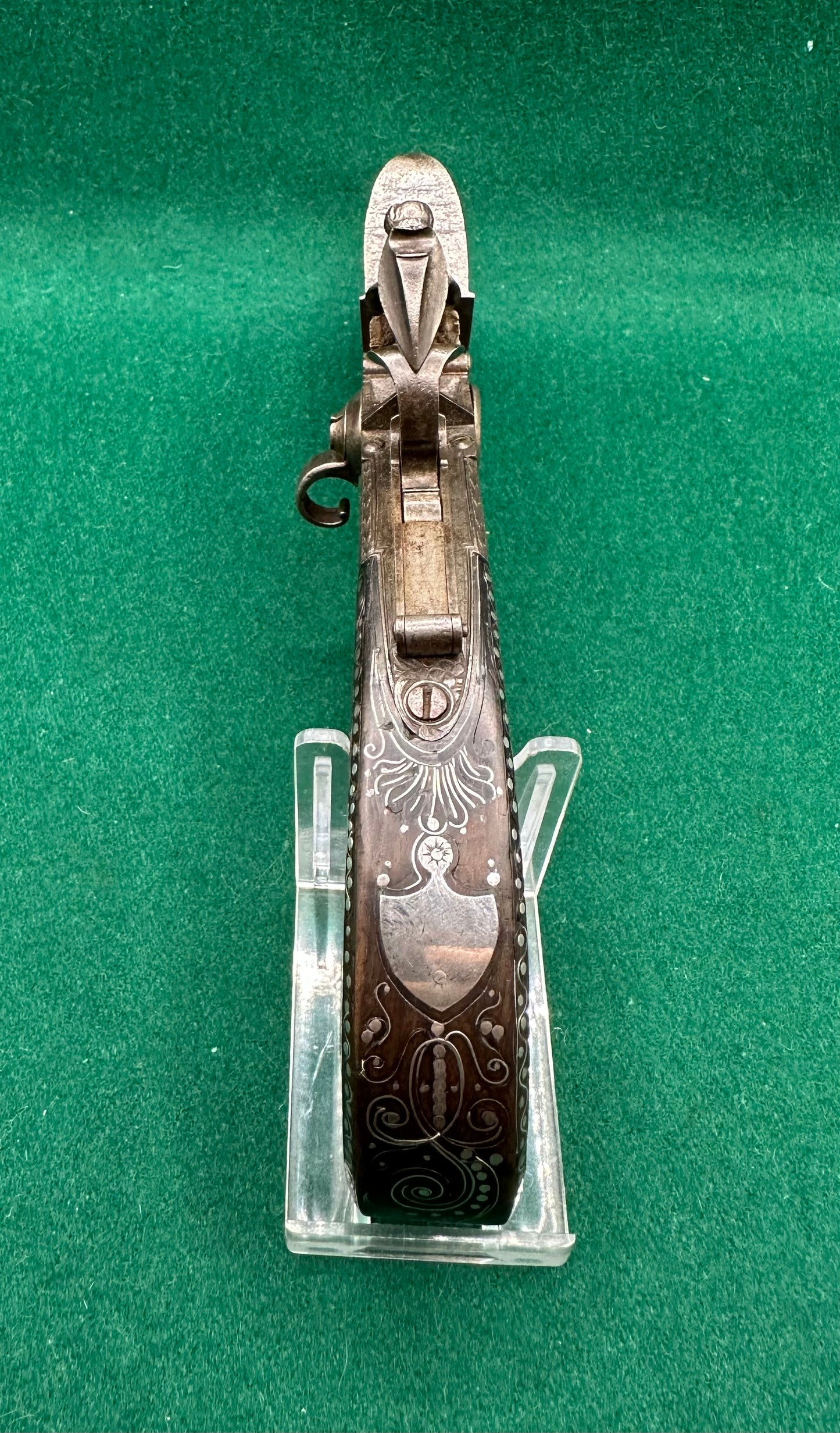 Stunning Over & Under Flintlock Tap Action Pistol With Folding Bayonet By Gill