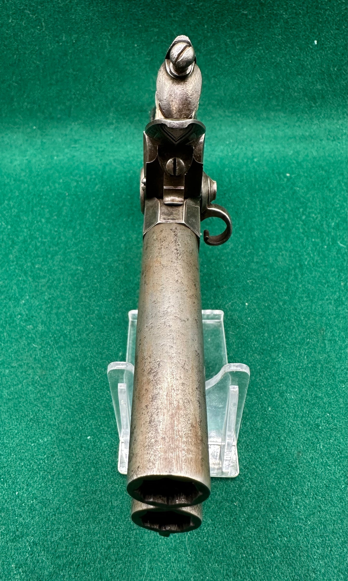 Stunning Over & Under Flintlock Tap Action Pistol With Folding Bayonet By Gill