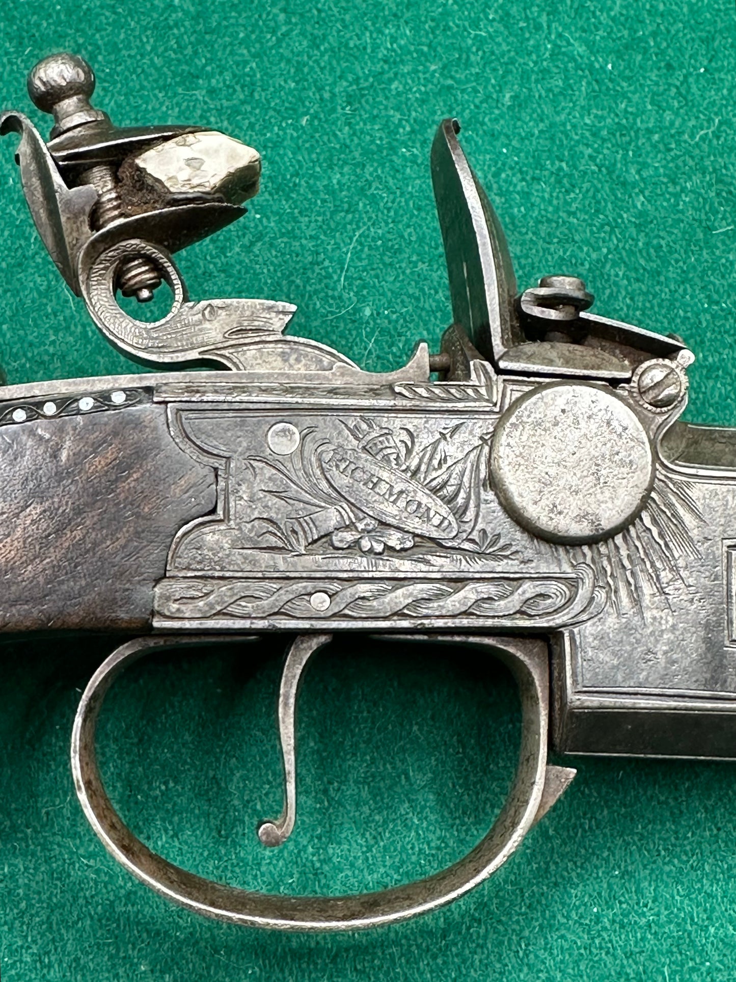 Stunning Over & Under Flintlock Tap Action Pistol With Folding Bayonet By Gill