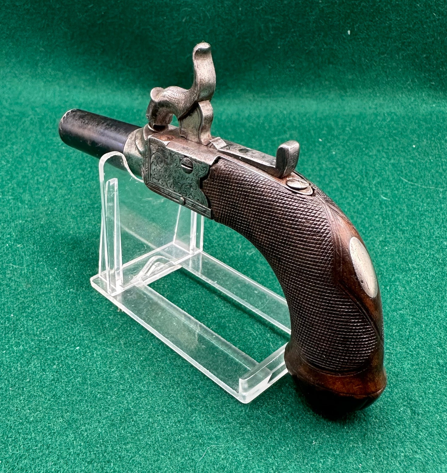 Attractive Little Percussion Cap Muff Pistol By Clark Of Cambridge In A Partitioned Jewellery Box