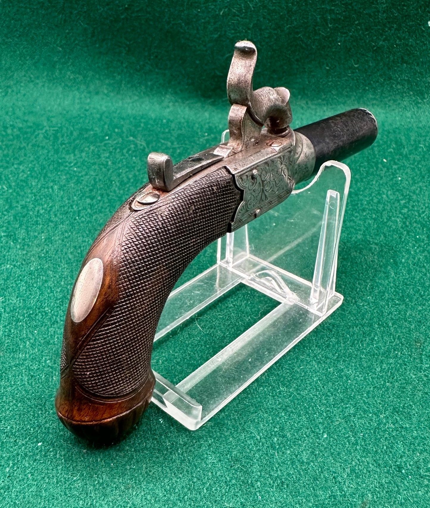 Attractive Little Percussion Cap Muff Pistol By Clark Of Cambridge In A Partitioned Jewellery Box