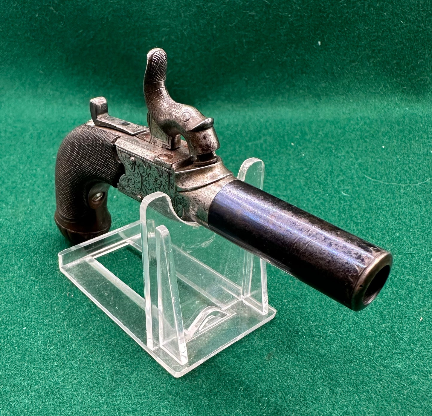 Attractive Little Percussion Cap Muff Pistol By Clark Of Cambridge In A Partitioned Jewellery Box