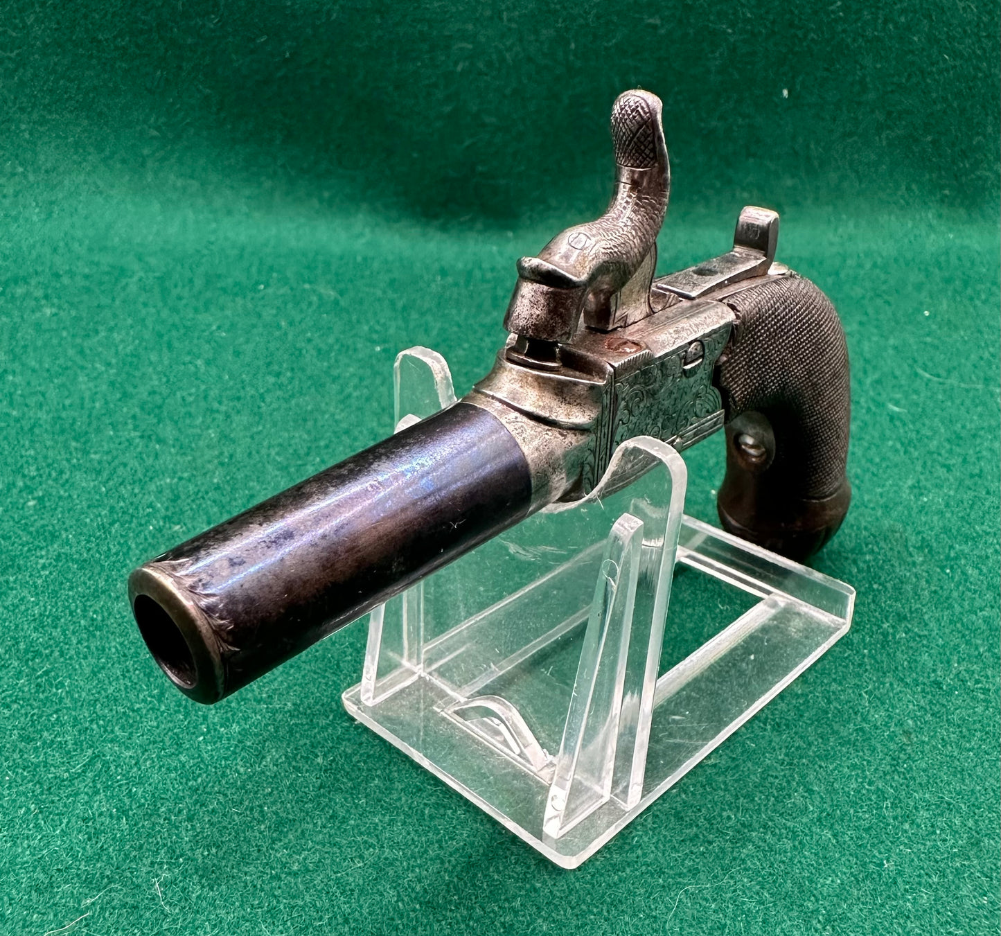 Attractive Little Percussion Cap Muff Pistol By Clark Of Cambridge In A Partitioned Jewellery Box