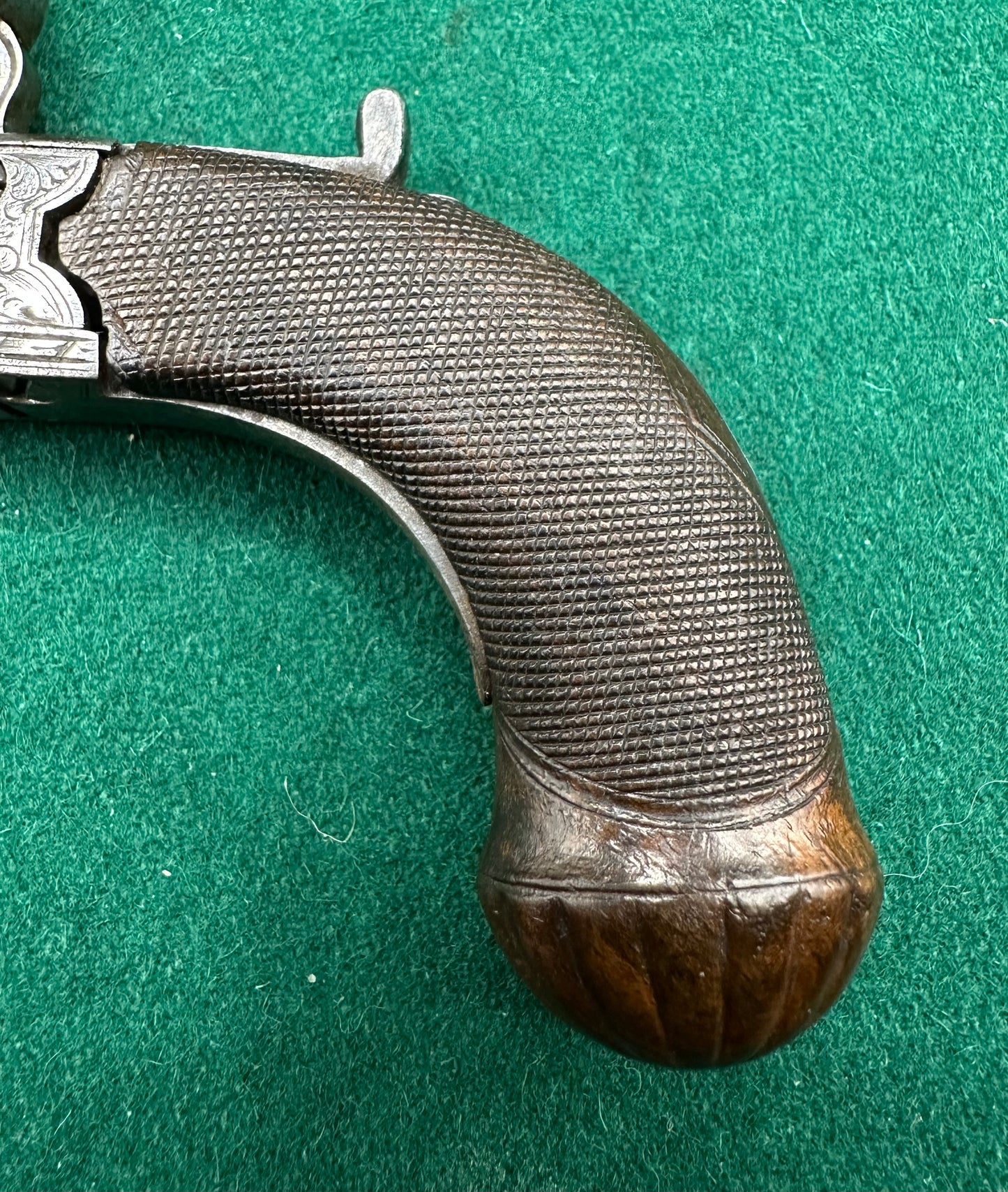 Attractive Little Percussion Cap Muff Pistol By Clark Of Cambridge In A Partitioned Jewellery Box