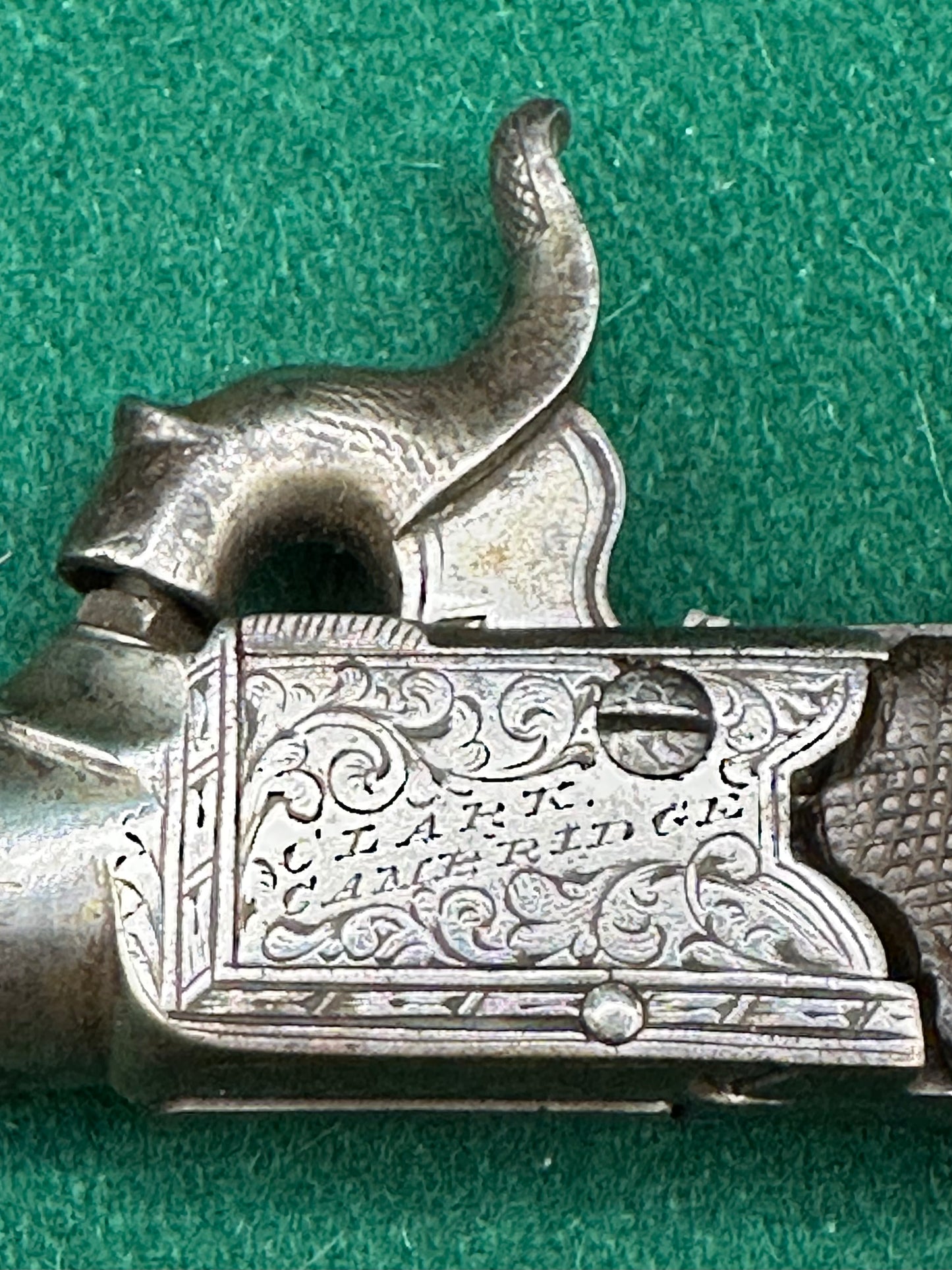 Attractive Little Percussion Cap Muff Pistol By Clark Of Cambridge In A Partitioned Jewellery Box