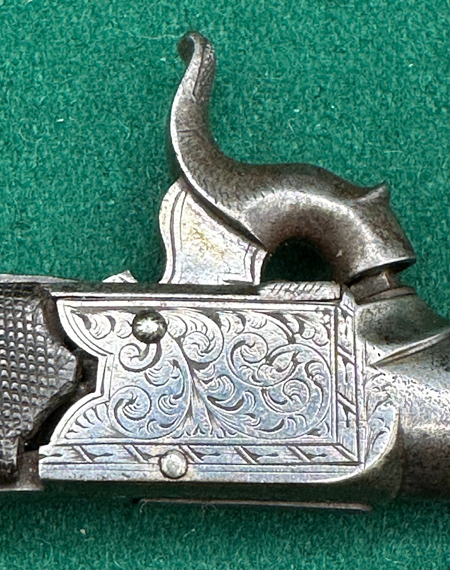 Attractive Little Percussion Cap Muff Pistol By Clark Of Cambridge In A Partitioned Jewellery Box