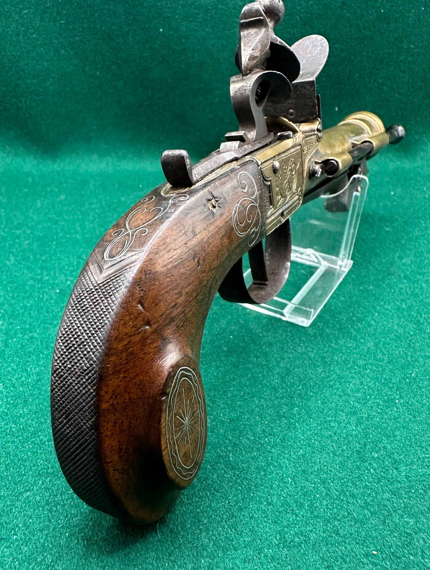 Very Handsome Cased Brass Flintlock Boxlock Blunderbuss Pistol In Its Case With Accessories