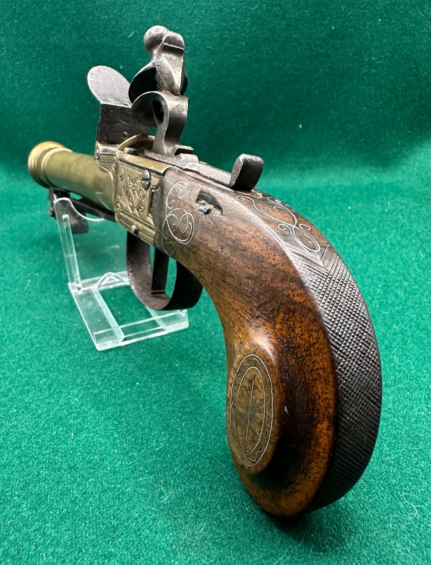Very Handsome Cased Brass Flintlock Boxlock Blunderbuss Pistol In Its Case With Accessories
