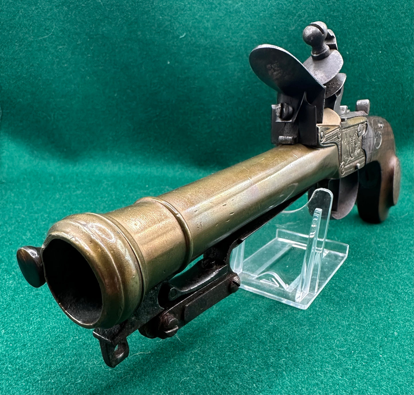 Very Handsome Cased Brass Flintlock Boxlock Blunderbuss Pistol In Its Case With Accessories