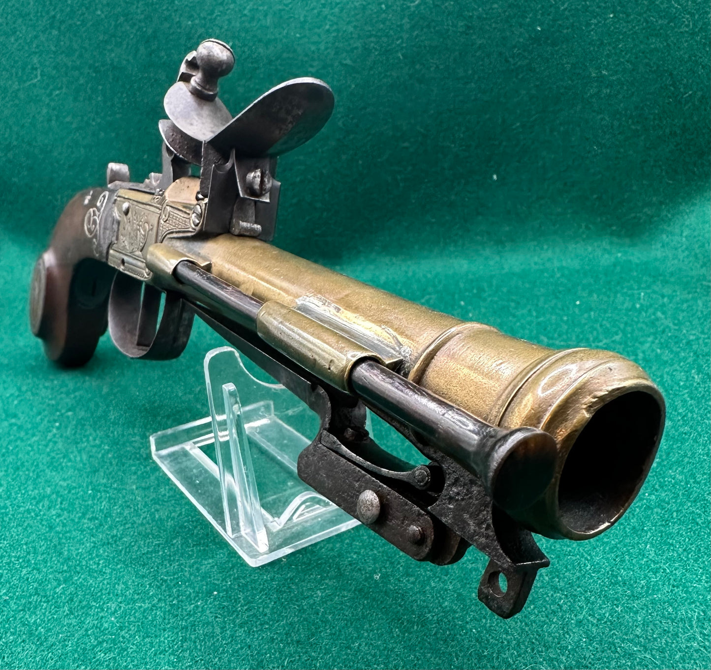 Very Handsome Cased Brass Flintlock Boxlock Blunderbuss Pistol In Its Case With Accessories