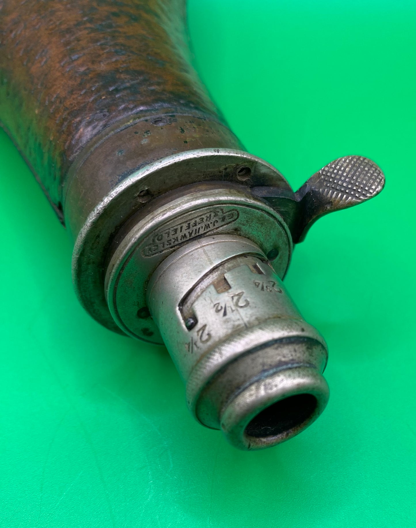 Leather Covered Brass and Copper Powder Flask