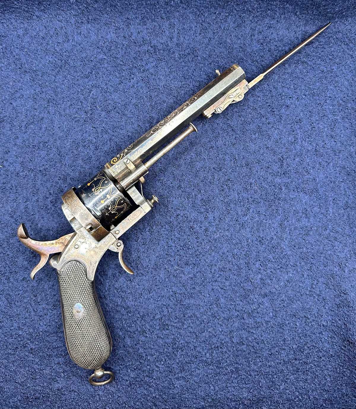 Beautiful Spanish Large Calibre Pinfire Revolver With An Underslung Bayonet