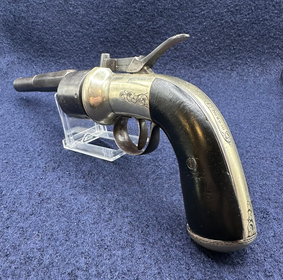 Scarce Cased Bakers Patent 6 Shot Longspur Transitional Revolver