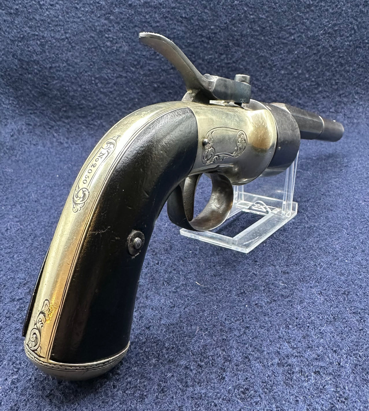 Scarce Cased Bakers Patent 6 Shot Longspur Transitional Revolver