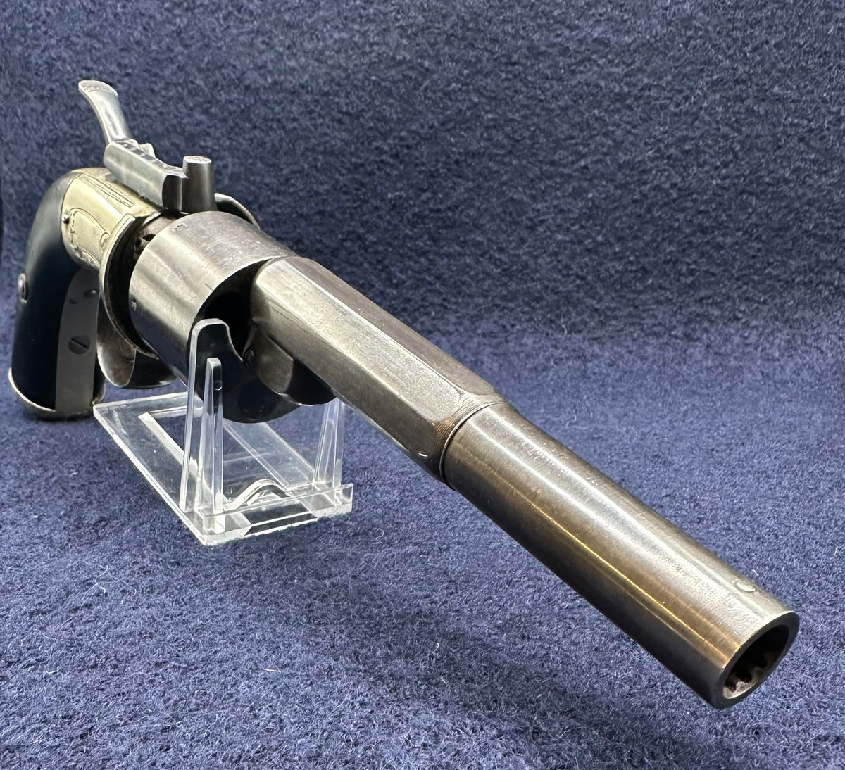 Scarce Cased Bakers Patent 6 Shot Longspur Transitional Revolver