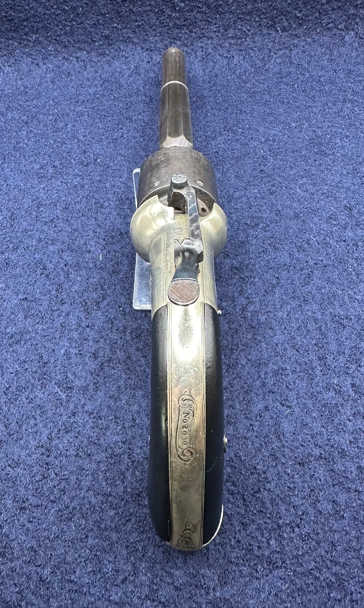 Scarce Cased Bakers Patent 6 Shot Longspur Transitional Revolver