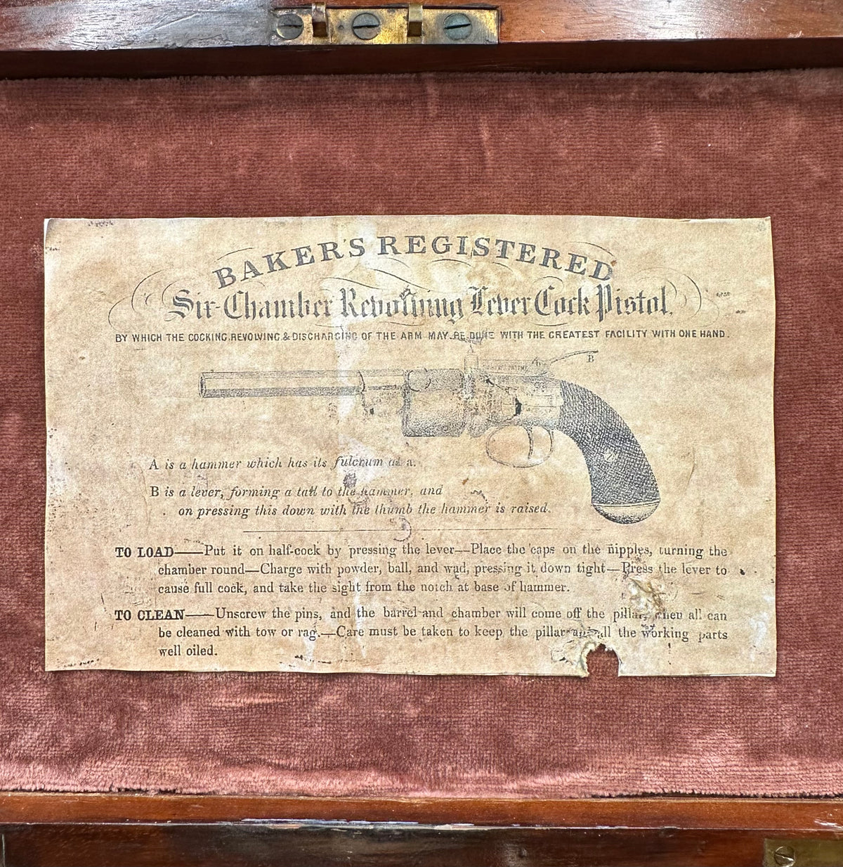Scarce Cased Bakers Patent 6 Shot Longspur Transitional Revolver