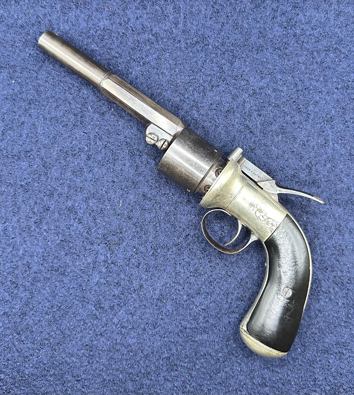 Scarce Cased Bakers Patent 6 Shot Longspur Transitional Revolver