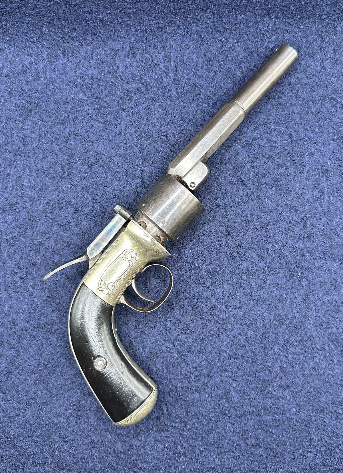 Scarce Cased Bakers Patent 6 Shot Longspur Transitional Revolver