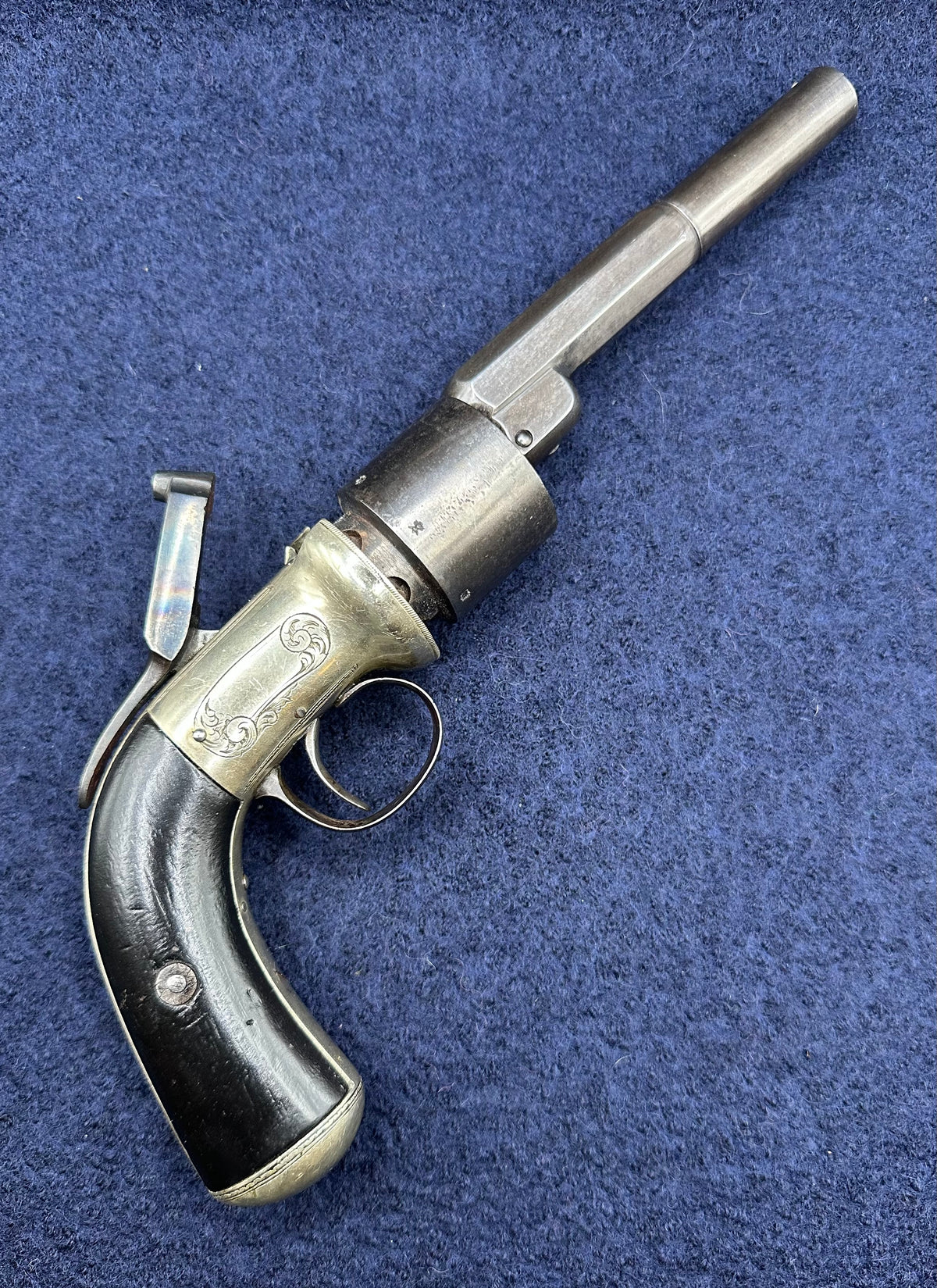 Scarce Cased Bakers Patent 6 Shot Longspur Transitional Revolver