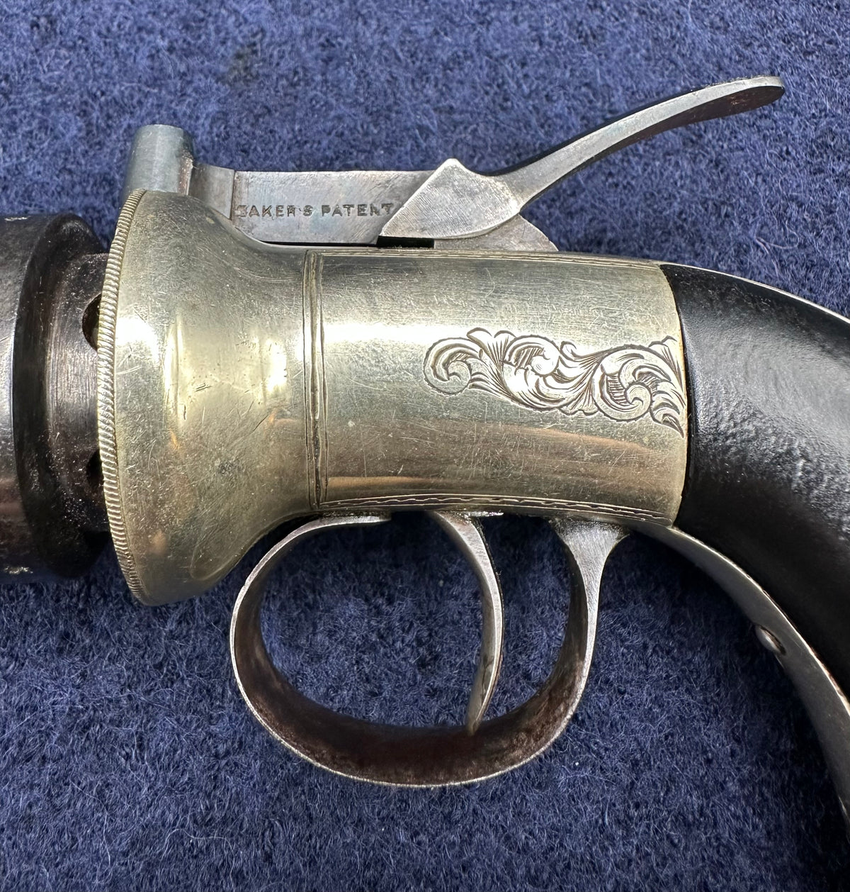 Scarce Cased Bakers Patent 6 Shot Longspur Transitional Revolver