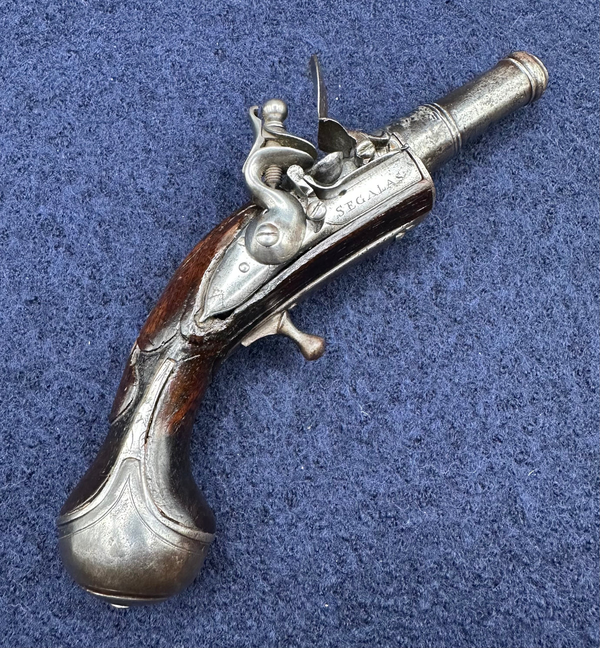 Rare Early Flintlock Pocket Pistol By Israel Segalas Senior