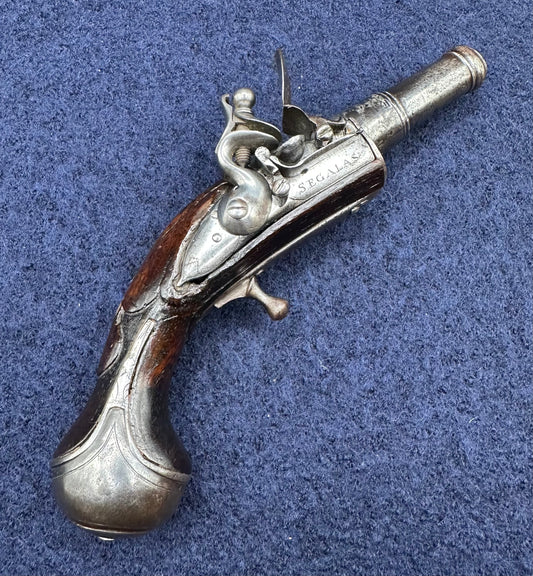 Rare Early Flintlock Pocket Pistol By Israel Segalas Senior