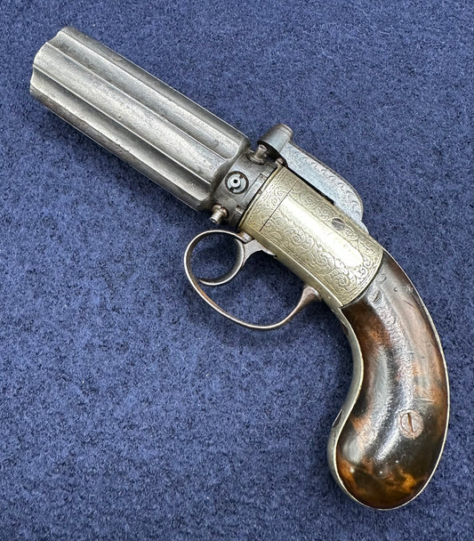 Large Finely Engraved 6 Shot Pepperbox Revolver