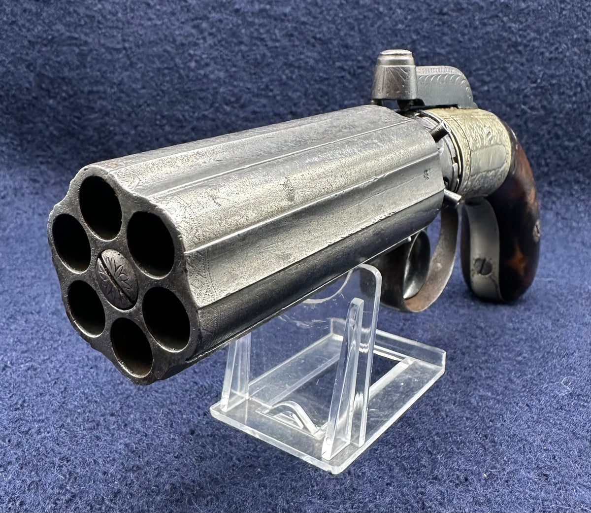 Large Finely Engraved 6 Shot Pepperbox Revolver
